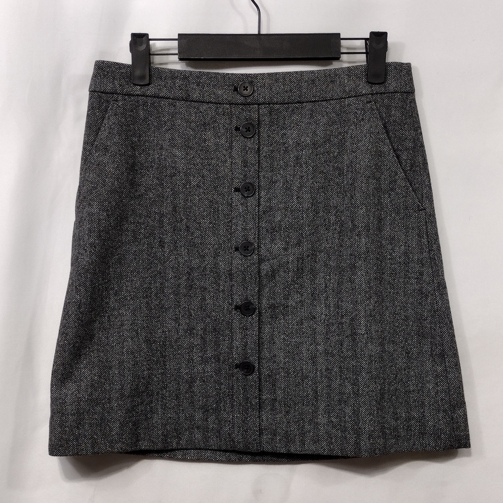 NWT J.Crew Wool Blend Herringbone A-Line Skirt Wimens 2 Gray Office Career 90s - Picture 2 of 11